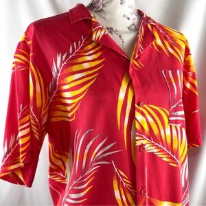 Vintage 80s/90s Shore Things Hawaiian Shirt M‎ Red Yellow Palm Print Made in USA